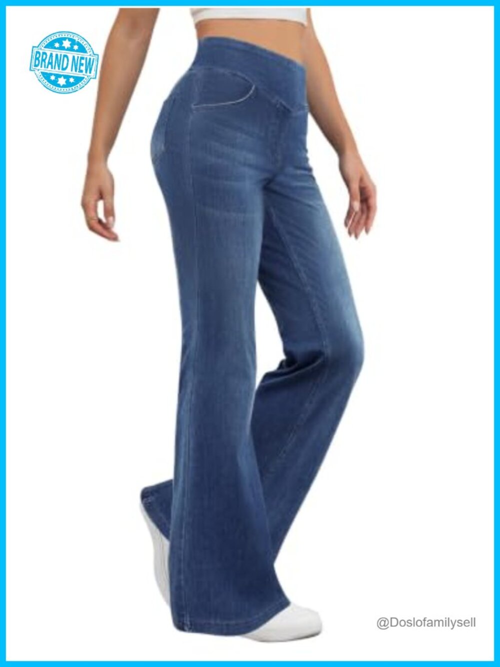 Pull On Bootcut Jeans High Rise Stretchy Flare Bell Bottom Womens